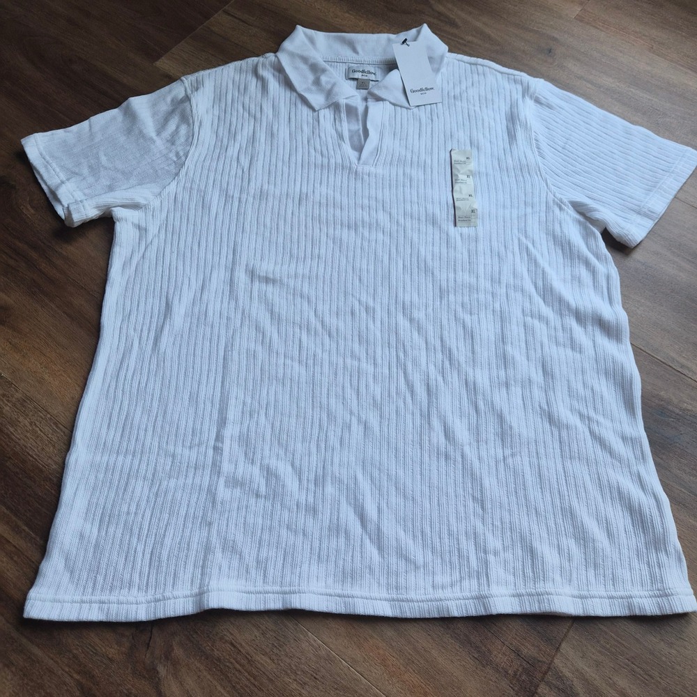 Goodfellow & Co Mens White Textured Notch Neck Polo Shirt XL NWT Preppy Everyday